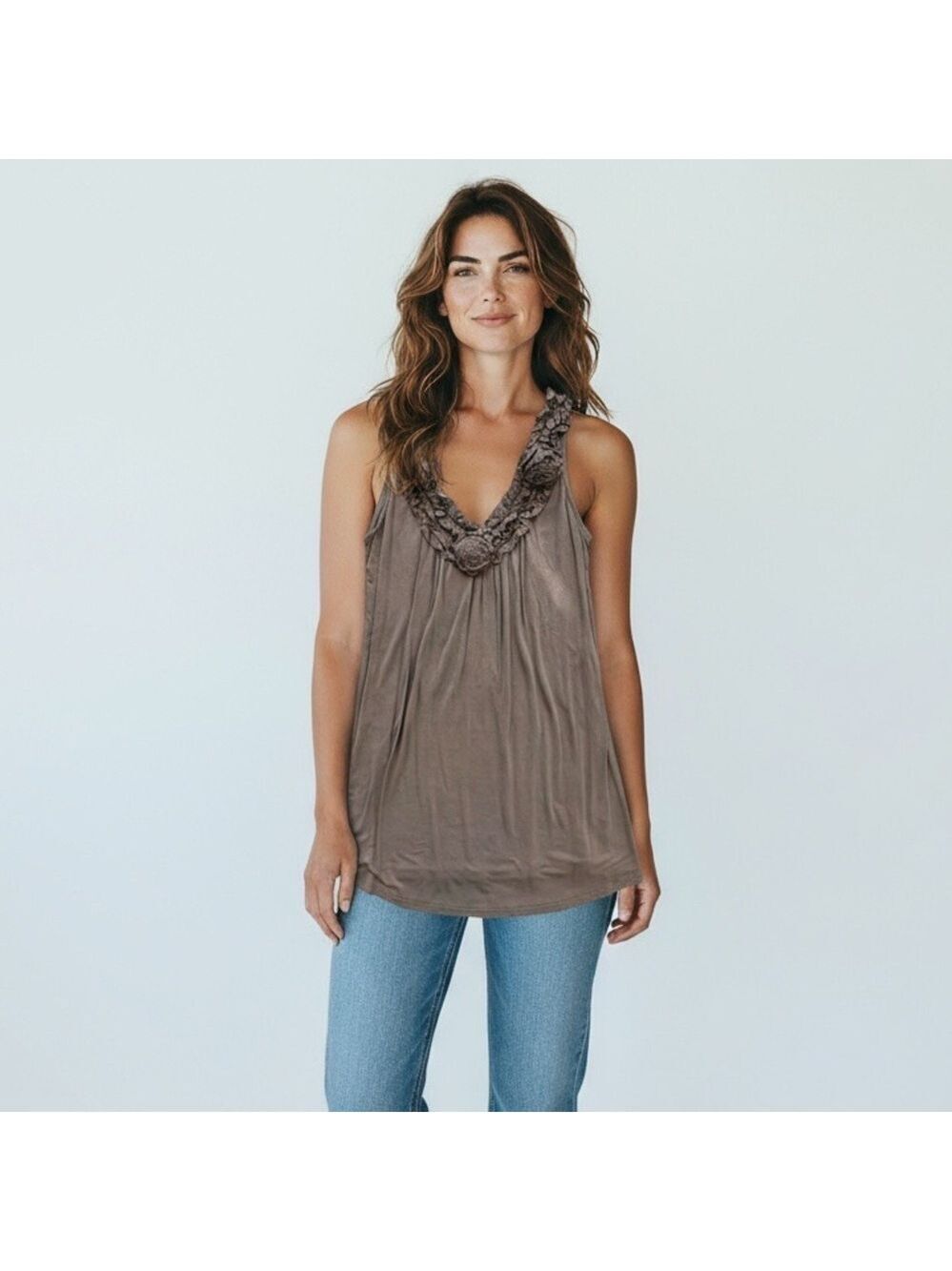 West Kei Tank Top with Embellished Neckline, Size Medium